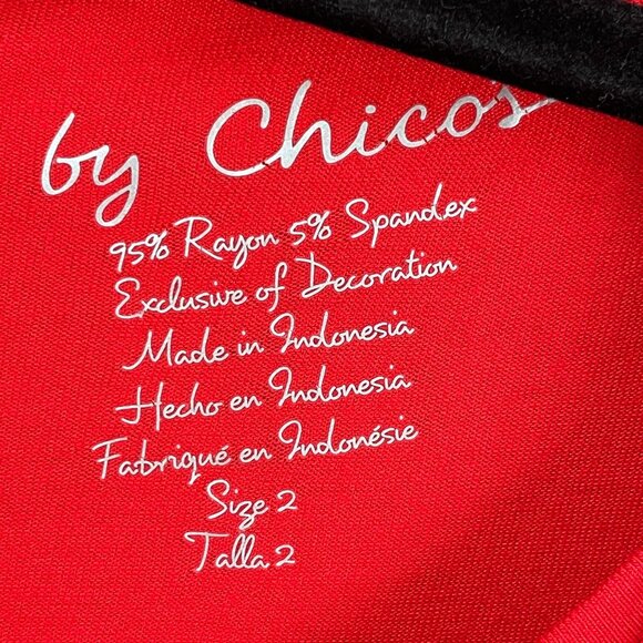 NEW Chicos Womens Large Lace Trim Tunic Top In Runaway Red Stretch Shirt - Picture 4 of 12